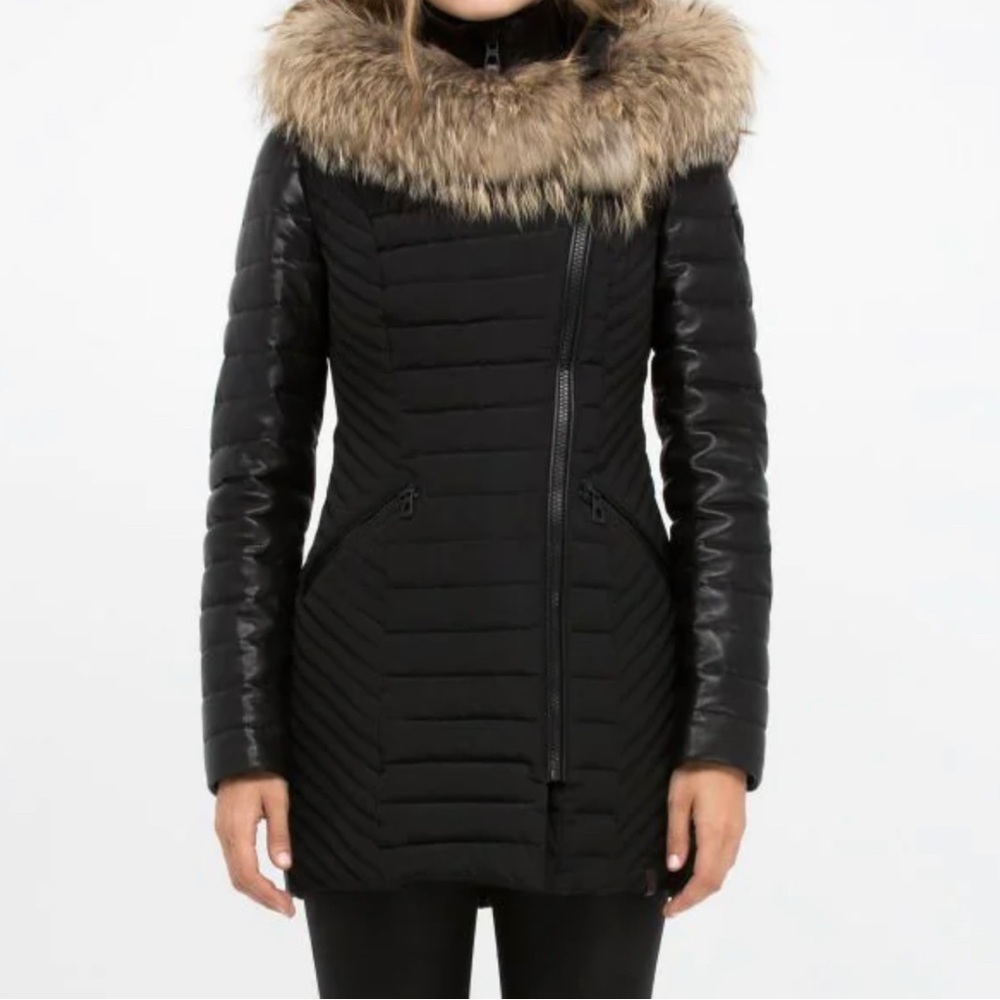 EUC Rudsak Women’s Connington Leather Sleeved Jacket with Fur Trim - XS Designer